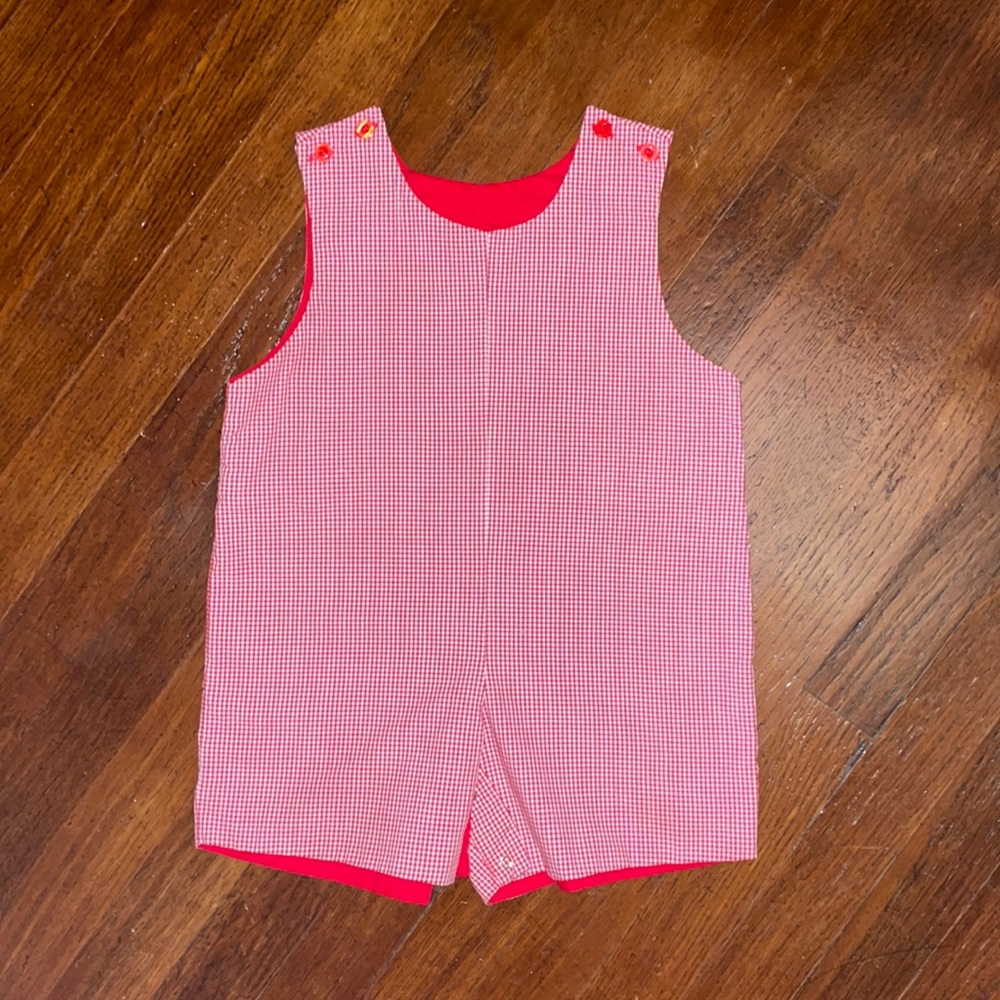 Boys Reversible Red Plaid Classic Holiday Christmas Shortall Outfit Size 24 M